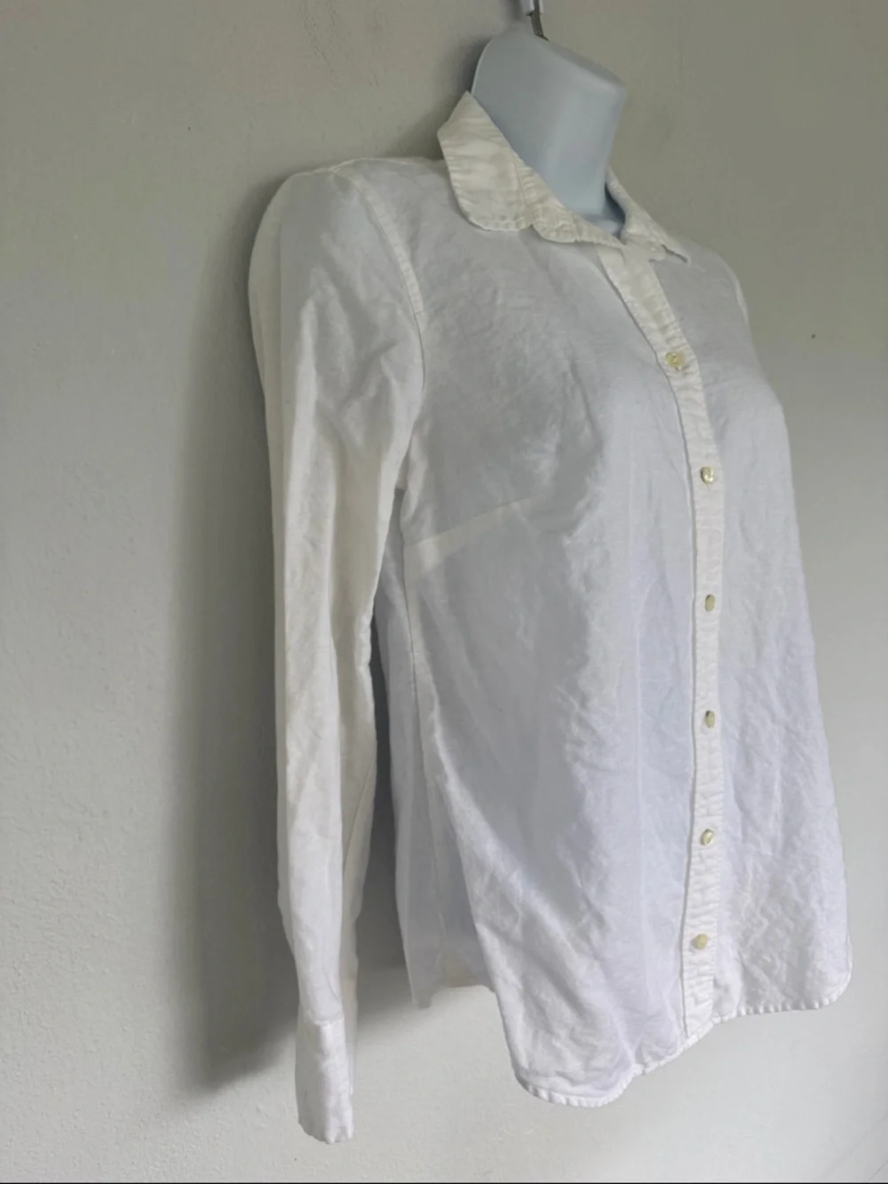 J. Crew Perfect white linen blend collared long sleeve button down shirt size 4P